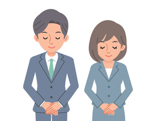 お辞儀をするビジネスパーソン男女