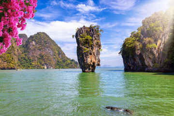 The famous sightseeing spot James Bond island at Phang Nga Bay, Phuket, Thailand, without people