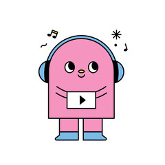 Cute shape characters. The arch shape is wearing a headset and listening to music.