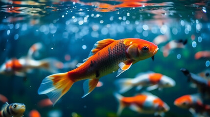 Realistic koi fish swimming underwater photography close up