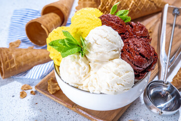 Lemon, chocolate and vanilla ice cream