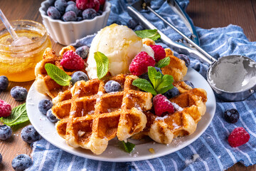 Sweet Homemade Belgian Waffle with Berry