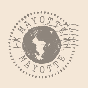 Stamp Postal of Mayotte. Map Silhouette rubber Seal.  Design Retro Travel. Seal  Map Mayotte grunge  for your design.  EPS10