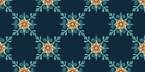 Decorative  pattern blue and yellow, porcelain background, beautiful ceramic tile design, damask style ceiling background, vector illustration
