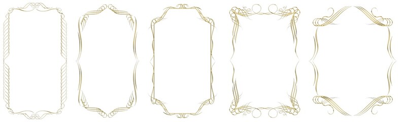 金属の質感のゴールドのバロック調のオーナメントイラストセット・オリエンタル柄飾り罫・飾り囲み｜金色