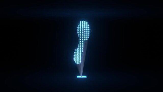 3d Key hologram spinning on black background, render video