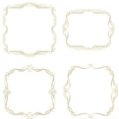 金属の質感のゴールドのバロック調のオーナメントイラストセット・オリエンタル柄飾り罫・飾り囲み｜金色