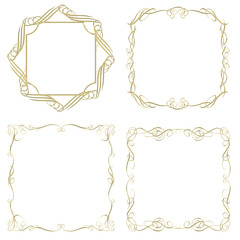 金属の質感のゴールドのバロック調のオーナメントイラストセット・オリエンタル柄飾り罫・飾り囲み｜金色