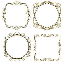 金属の質感のゴールドのバロック調のオーナメントイラストセット・オリエンタル柄飾り罫・飾り囲み｜金色