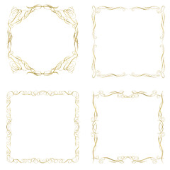 金属の質感のゴールドのバロック調のオーナメントイラストセット・オリエンタル柄飾り罫・飾り囲み｜金色