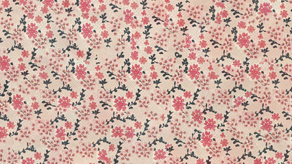 wallpaper pattern of spring cherry blossoms in a japanese lino cut
