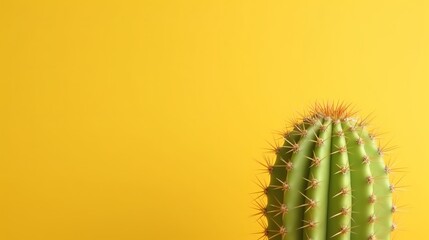 Cactus plant close up. Trendy yellow minimal background with cactus plant Generative AI