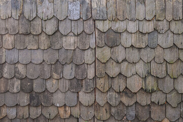 Old wooden roof tiles from north of thailand - 615692588