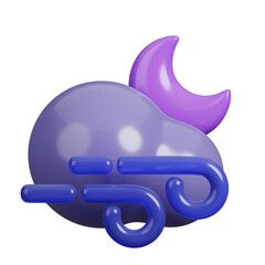 3D Windy at night. Weather icons for forecast design application and web. 3d render illustration.