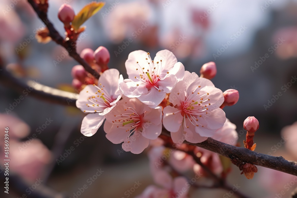 Poster spring blooming apple tree flowers on a branch .generated by ai