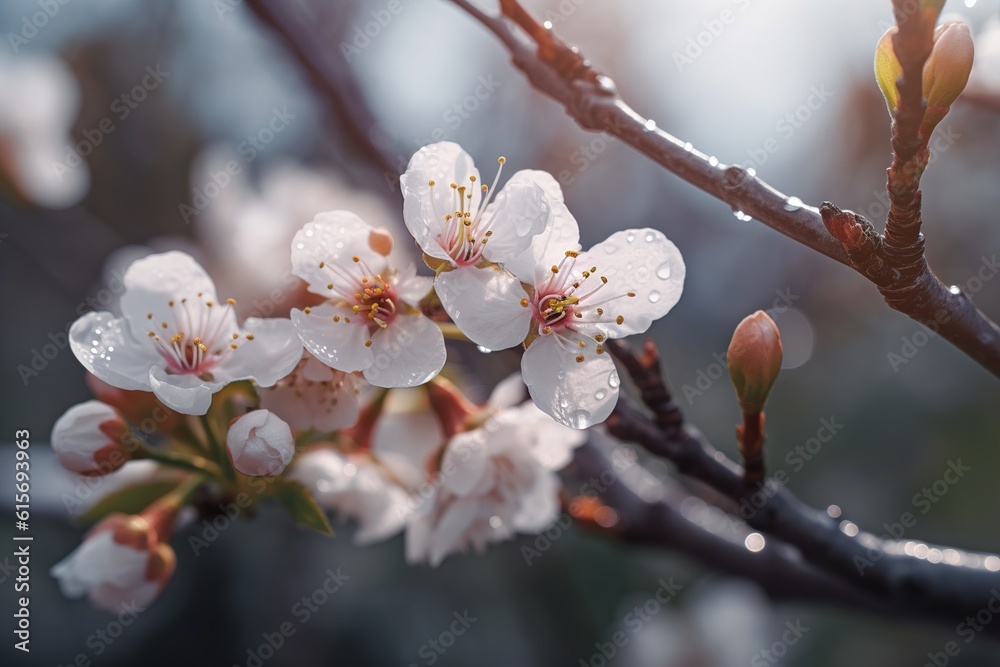 Poster spring blooming apple tree flowers on a branch .generated by ai