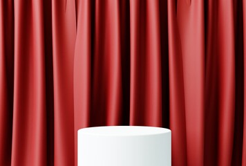 Podium with red curtain background for display product. Product presentation, Branding, Stage showcase and more. 3d rendering