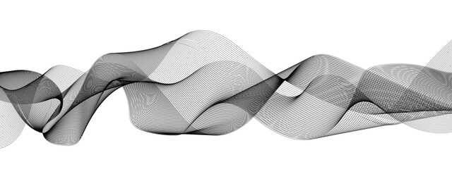 Abstract wavy grey technology lines on transparent background.  Abstract gray curved line for banner design and frequency sound wave line.