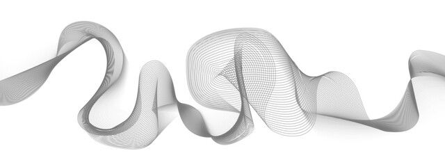 Abstract grey smooth element wavy modern curve lines on transparent background. Digital frequency track equalizer. Abstract frequency sound wave lines, twisted curve lines and technology background.