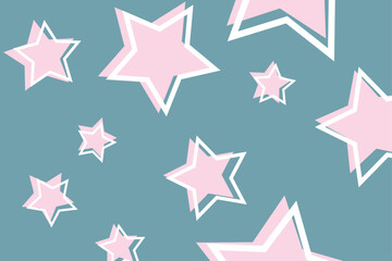 Obraz premium Abstract pattern with pink stars on blue background. Vector illustration.