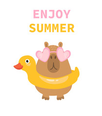 Cute capybara illustration. Cartoon capybara with glasses. Enjoy summer.