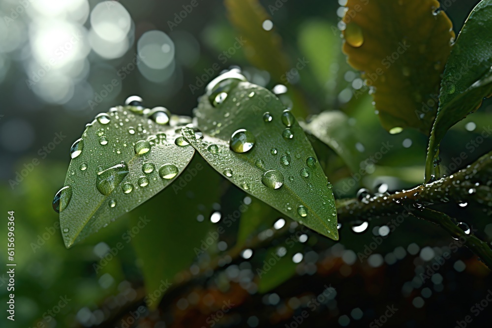 Poster raindrops on a leaf .generated by ai.