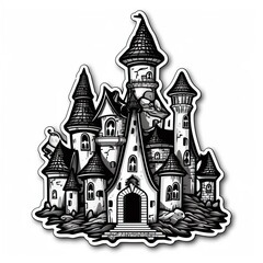 Fototapeta premium Illustration creepy castle isolated on white made with Generative AI