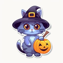 Obraz premium art design in kitten sticker in witch costume isolated on white made with Generative AI