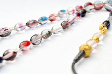 Colored and gold beads sequenced, short rosary, tespih tesbih