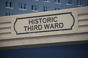 Historical Third Ward sign In Milwaukee, Wisconsin urban district   