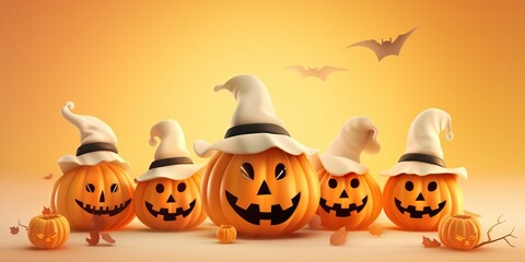 Illustration cute happy halloween with jack o lantern background made with Generative AI