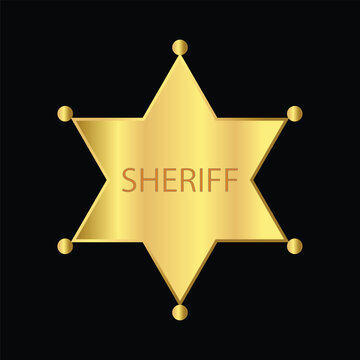 Gold Sheriff Star Badge isolated on black. vector illustration.