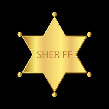 Gold Sheriff Star Badge isolated on black. vector illustration.