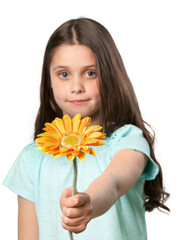 Little Girl Holding yellow flower