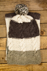 Handmade wool knitted winter hat and scarf
