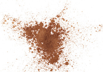 Pile cocoa powder isolated on white, top view