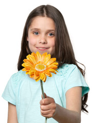 Little Girl Holding yellow flower