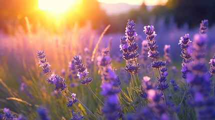 Fototapeta na wymiar Lavender flowers at sunse