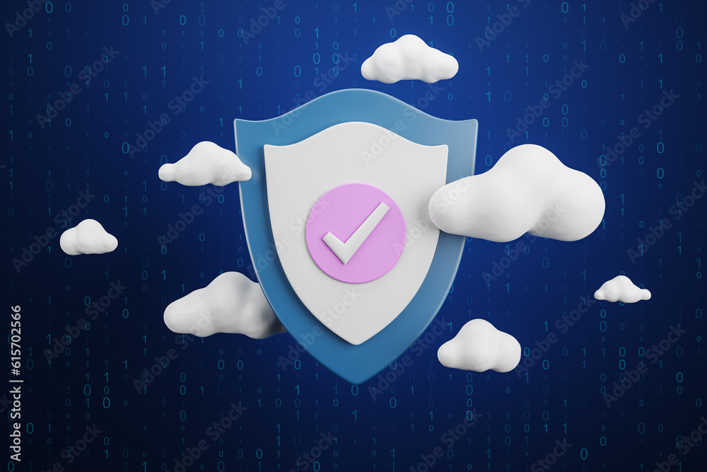 Aufkleber Digital shield with clouds on dark blue background. Secure online payment and data guard concept. 3D Rendering.