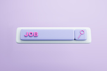 Creative digital search bar with magnifier on purple backdrop. SEO and job search concept. 3D...