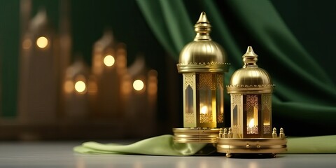 Fototapeta na wymiar arabic lantern of ramadan celebration background illustration made with Generative AI