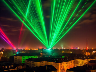 Phantastic red and green colored lasershow in the sky, berlin
