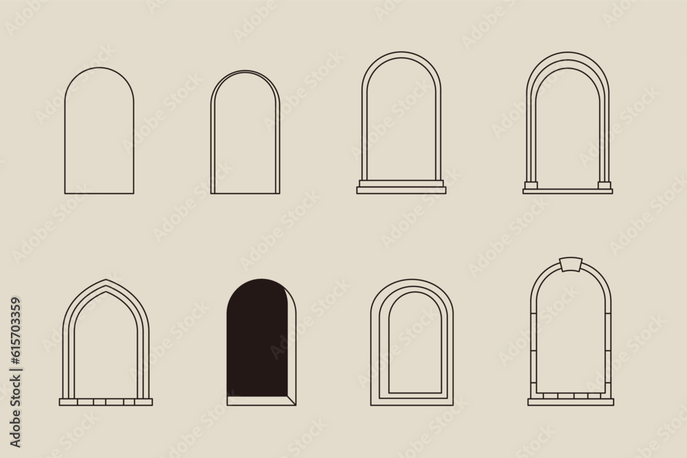 Wall mural arch frame design elements, vector illustration set