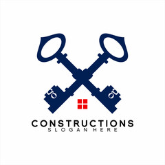 Real Estate logo design. Illustration of two crossed keys with window symbol.