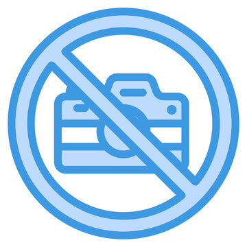 No camera icon in blue line style, use for website mobile app presentation