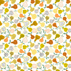 Vector seamless pattern with colorful pears on a white background in a flat style. Perfect for print, wrapping paper, wallpaper, fabric design.