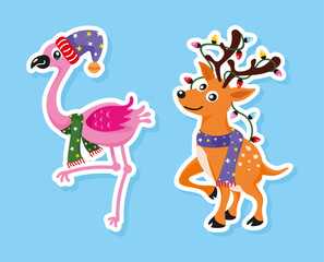 Christmas Flamingo Deer Stiker
