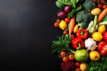 vegetable cooking background table dark healthy ingredient broccoli food vegetarian fresh. Generative AI.