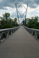 New bridge connesting bike path near Ostravice river and Dolni oblast Vitkovic in Ostrava city in Czech republic
