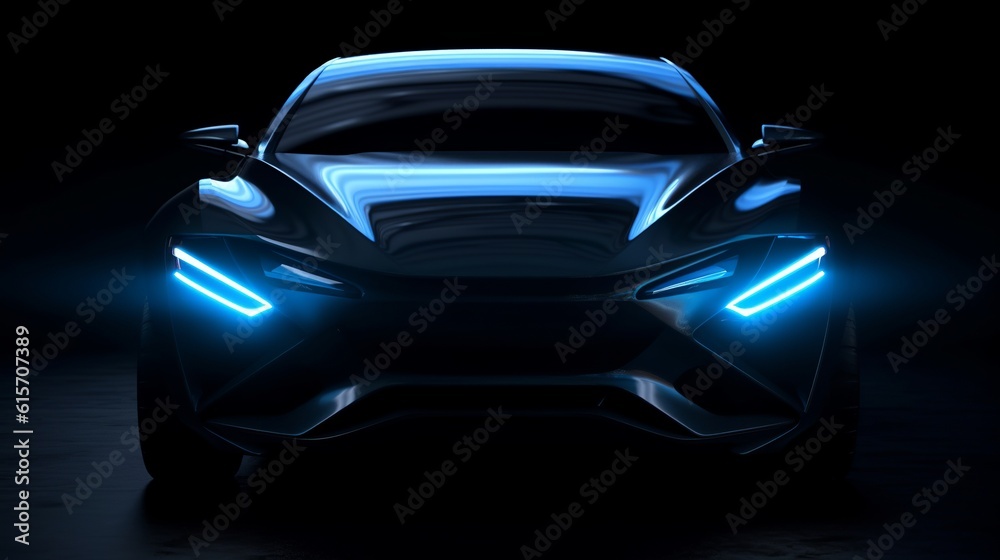 Wall mural car blue headlights, shape concept art dark generative ai